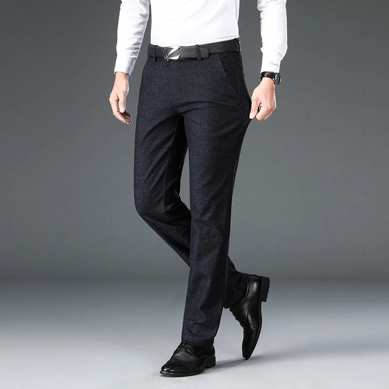 Autumn Brand Clothes Men's Suit Trousers Cotton Loose Straight Pants for Male High Waist Elastic Black Casual Formal Pant Man