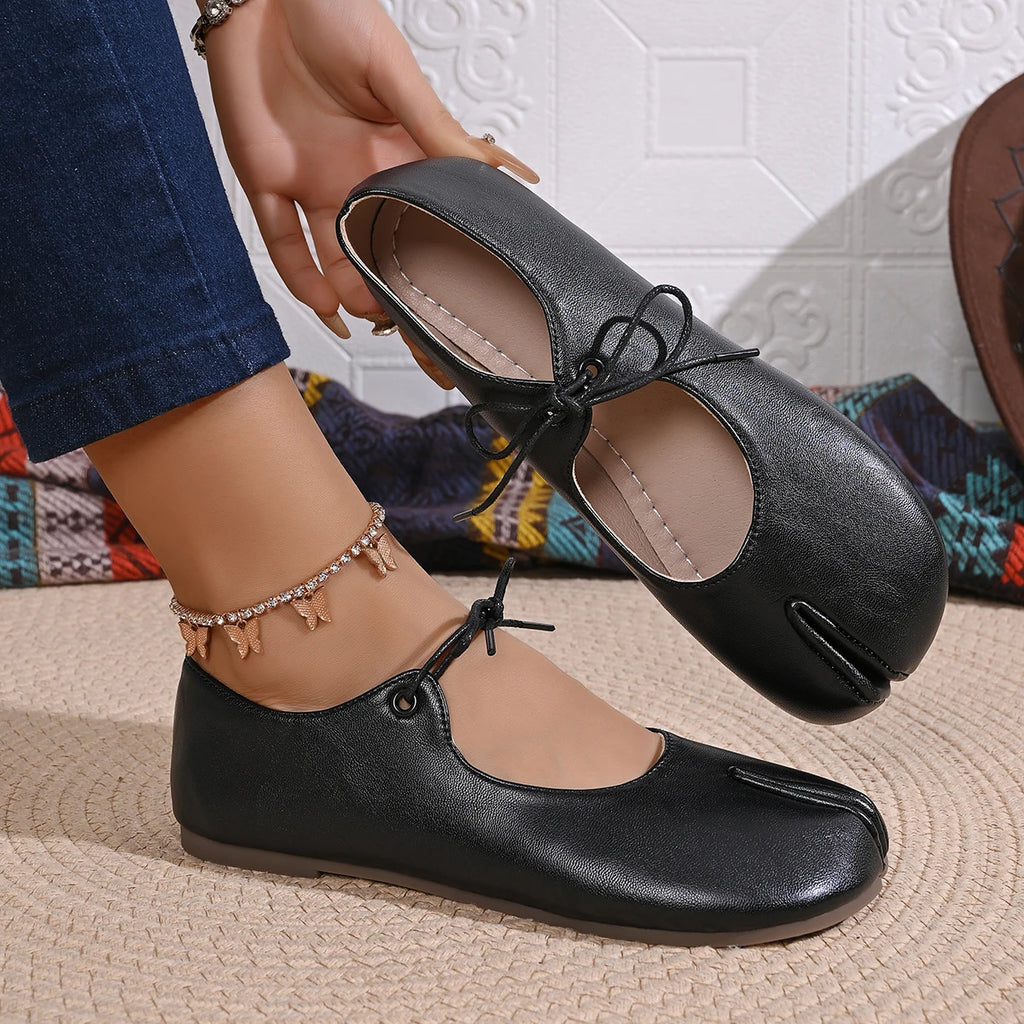 Fashion Soft Leather Split Toe Women Tabi Ballet Flats Spring Autumn Comfortable Walking Lazy Loafers Casual Girls Dance Shoes