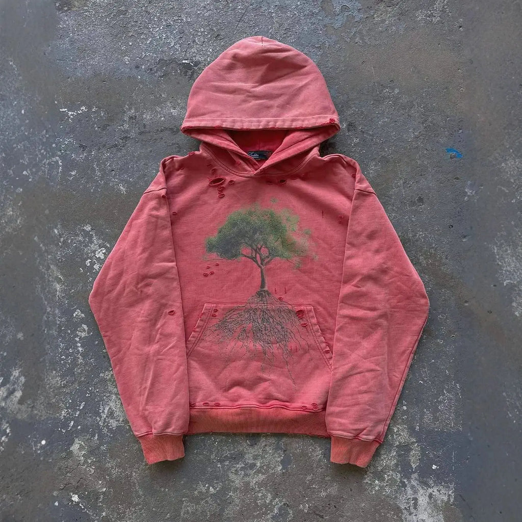 American style new loose-fitting 2025 design fashionable and casual fleece-lined, printed hoodie with featuring printed hood
