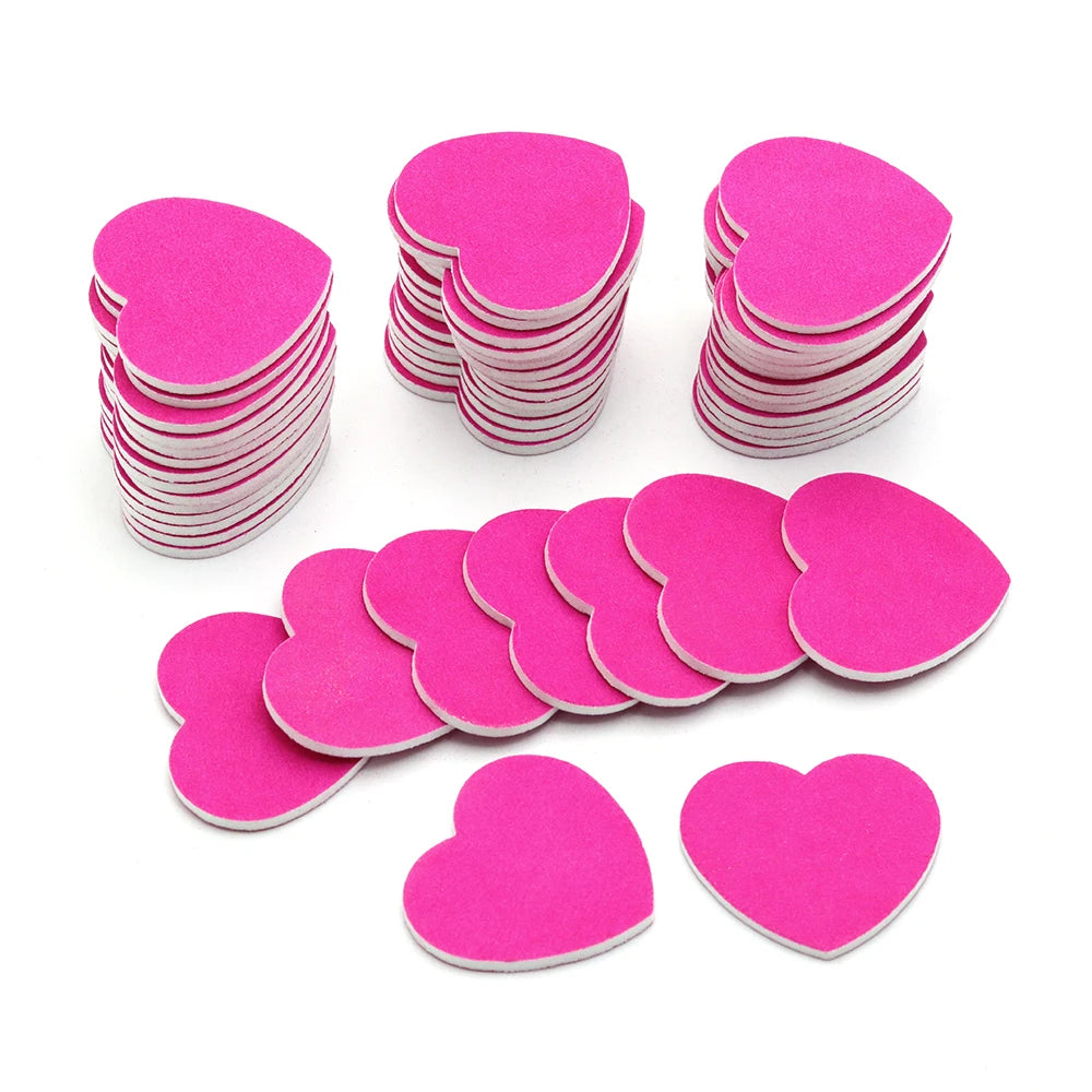 Heart Shape Nail Files 5/10/50 Pcs Set Emery Board Double-Sided Polishing Sanding Buffer Washable Sandpaper Manicure Accessories