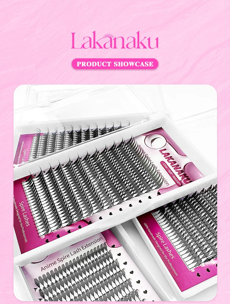 LAKANAKU Spire Lashes Feather Individual Eyelash Extensions B/C/CC/D Cashmere Volume Premade Spikes Eyelashes
