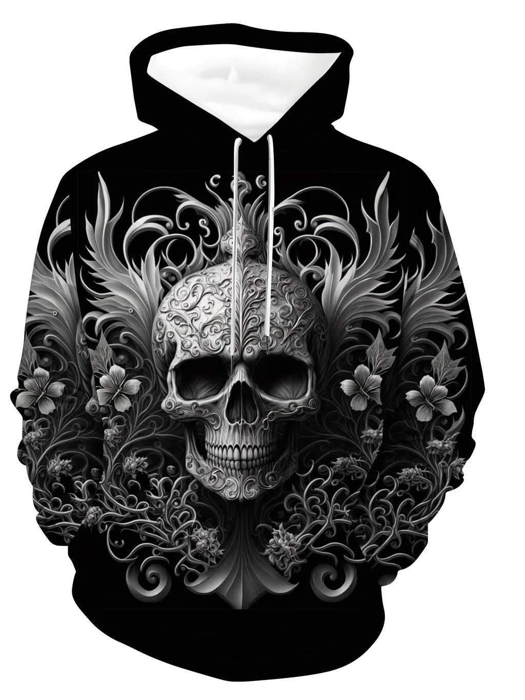 Fashionable men's autumn Halloween skull print soft and comfortable hooded sweatshirt outdoor urban high street clothing