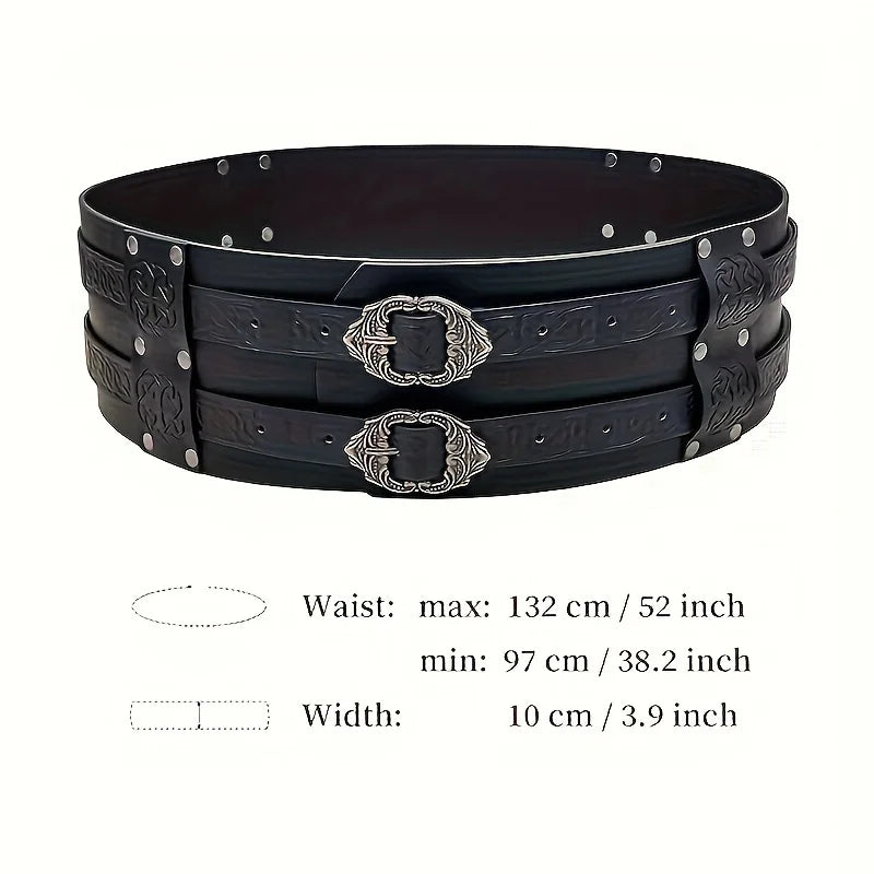 Medieval Leather Wide Waistband Brave Knight Role-Playing Viking Wristband Halloween Coplay Shoulder Armor Accessory Set
