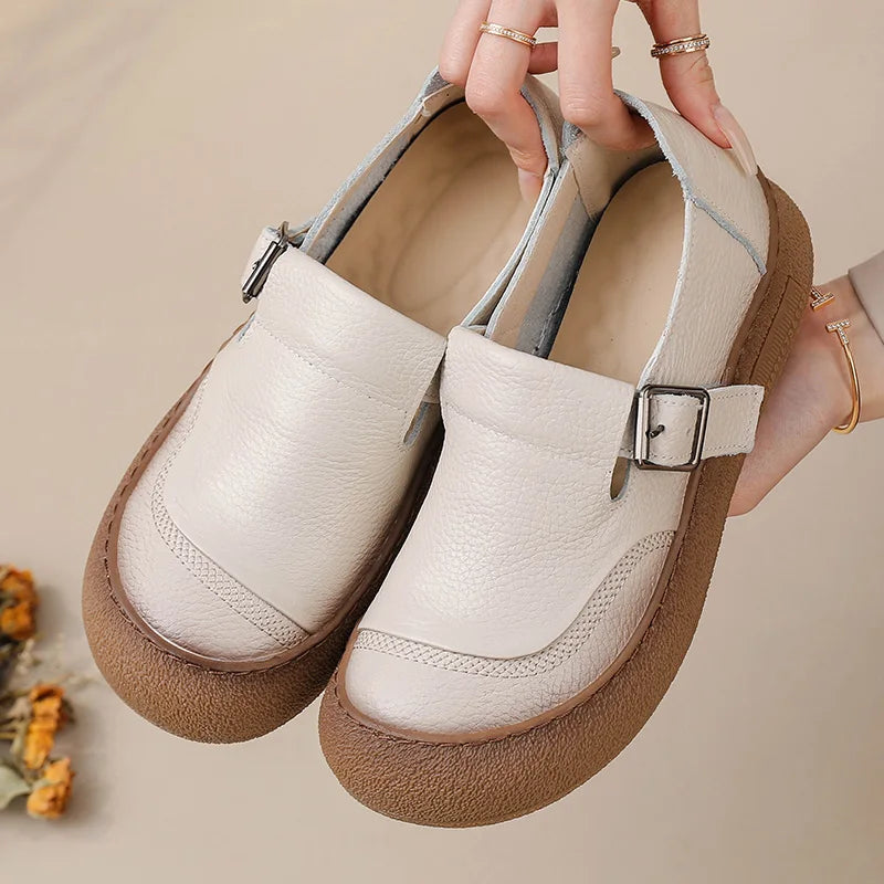 New real leather handmade shoes for women all season oxfords flats woman laced up moccasins cozy mom boat shoes round toe flats
