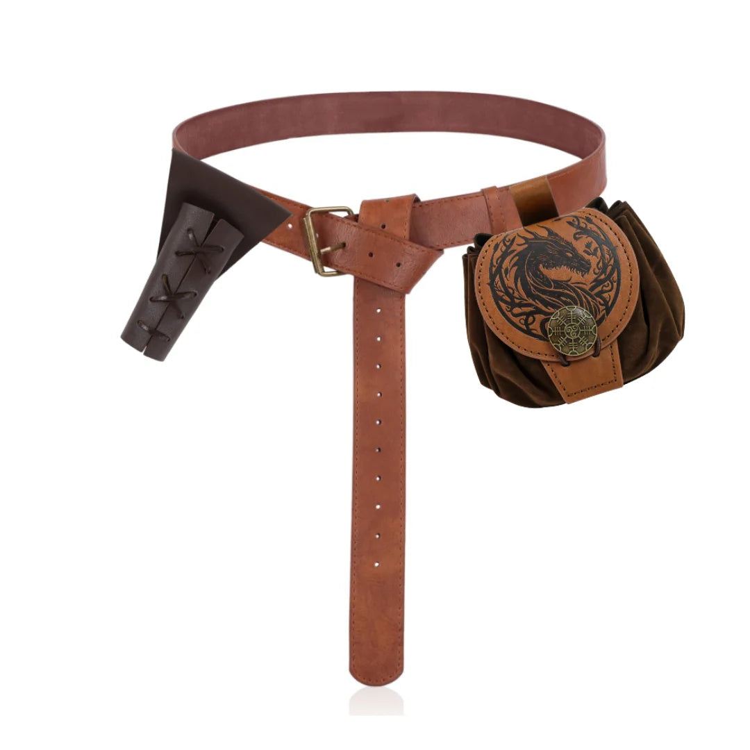 3PCS/1PCS MedievalCosplayLeather Belt Copper Coin Waist Bag Renaissance Dress Steam Belt Role Playing Halloween Belt Set Cosplay