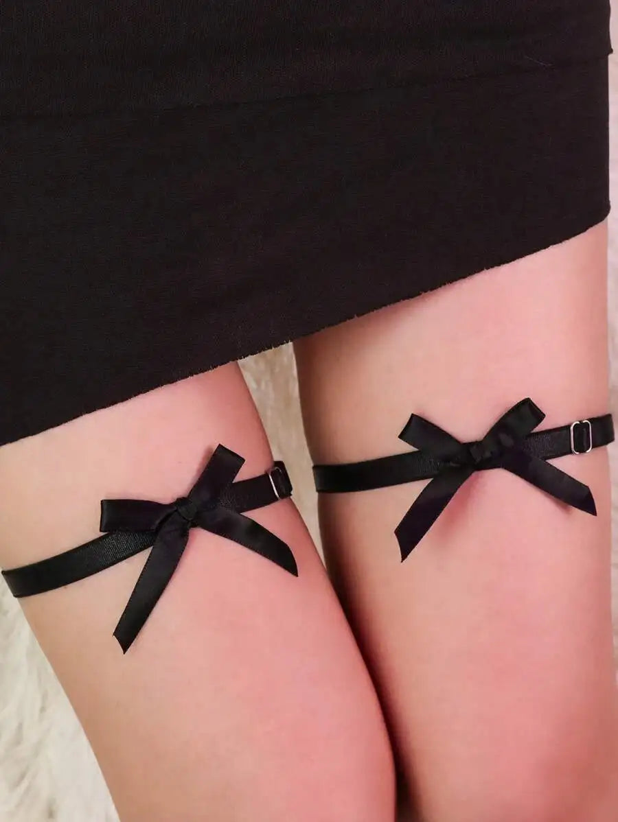 Women Sexy Simple Bowknot Thigh Leg Strap Garter Gothic Leg Adjustable Hip Harness High Waist Stocking Belt Halloween Valentine