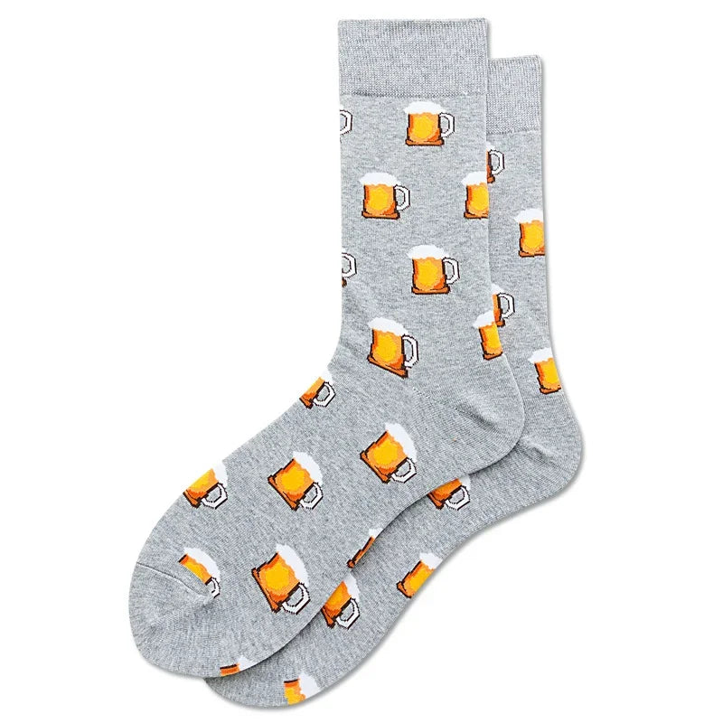 Colorful Hot Dog Hamburg Beer Pattern Novelty Crew Socks Men's Funny Food Kawaii Sokken Creative Casual Cotton Socks For Male