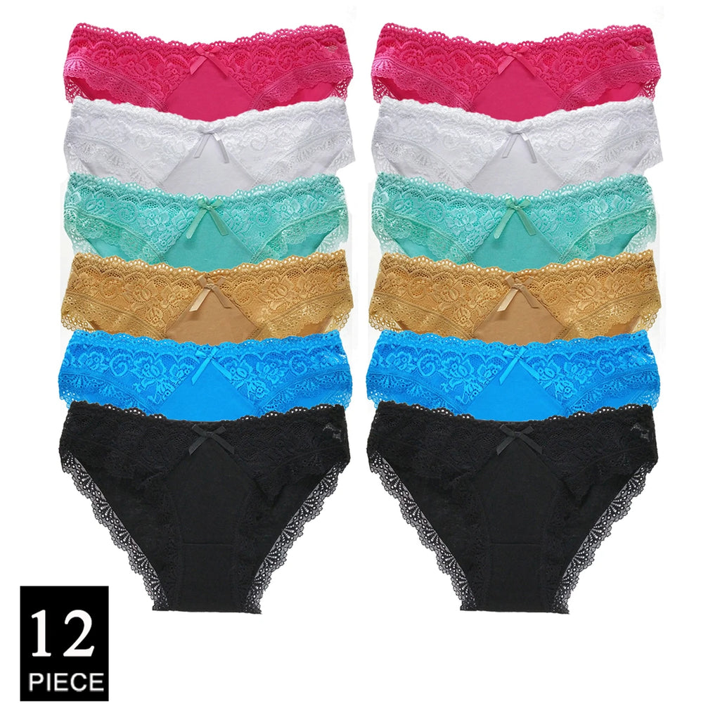 Cotton Panties Women's Underwear Panty Fashion Lace Briefs Girls Low Waist Shorts Female Lingerie Culottes 12 Pcs/set