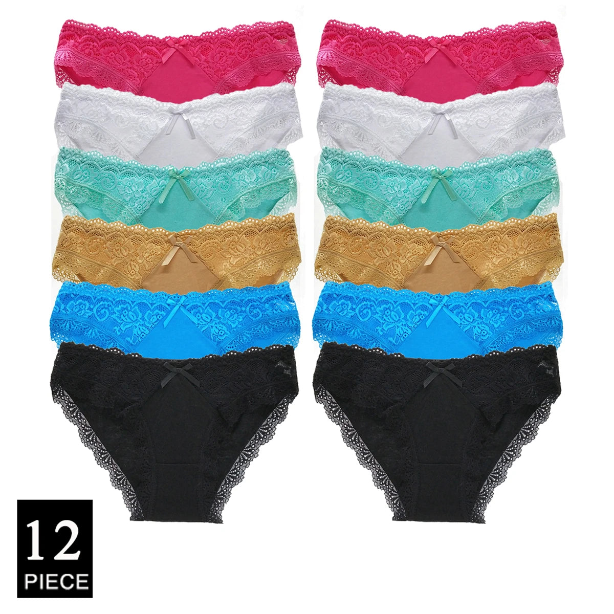 Cotton Panties Women's Underwear Panty Fashion Lace Briefs Girls Low Waist Shorts Female Lingerie Culottes 12 Pcs/set