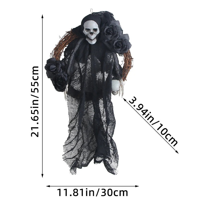 Halloween White Black Ghost Door Decorations Festival Horror Party Wreath Pendant Haunted House Decoration and Arrangement Props