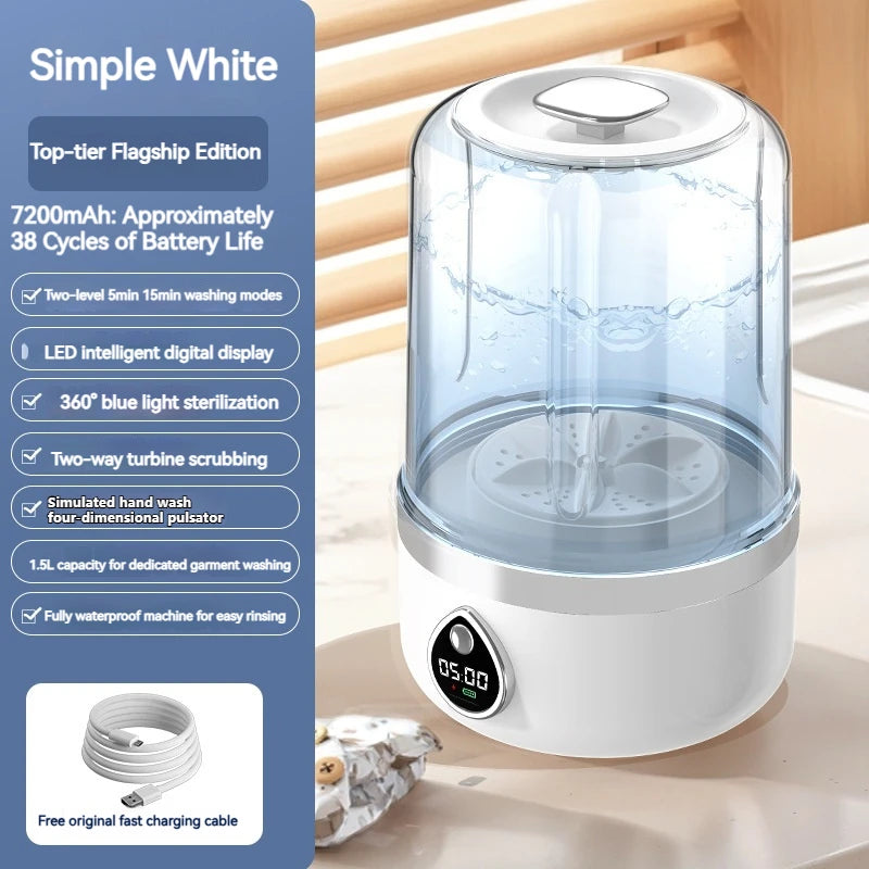 Mini Washing Machine Portable Rechargeable Fully Automatic Washing Machine for Underwear, Socks, and Small Laundry