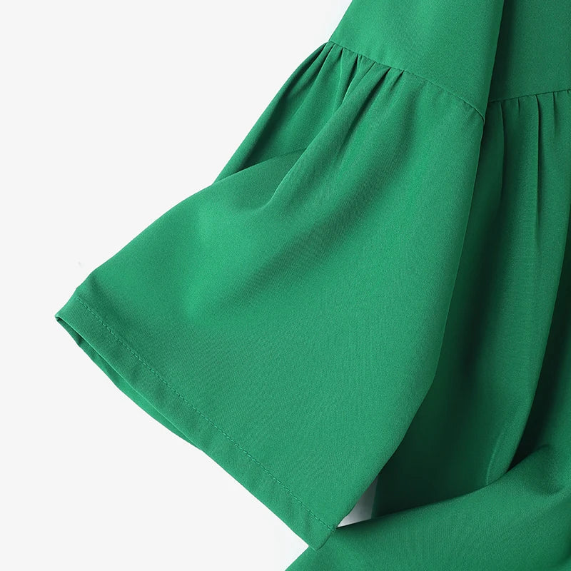 ZANZEA Women Summer Flare Sleeve Tops 2025 Casual Solid Color Blouse Fashion Pleating Tunic V-neck Shirt Loose Blusas Femininas