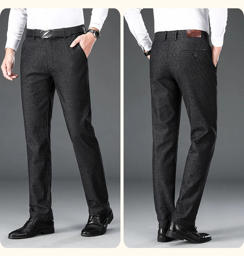 Autumn Brand Clothes Men's Suit Trousers Cotton Loose Straight Pants for Male High Waist Elastic Black Casual Formal Pant Man