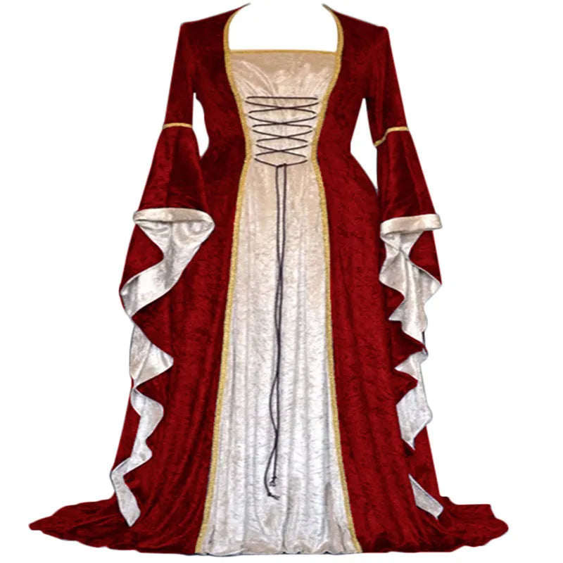 Halloween Women 3XL Plus Size Medieval Retro Court Princress Cosplay Costume Long Dress Elegant Witch Square Collar Masquerade