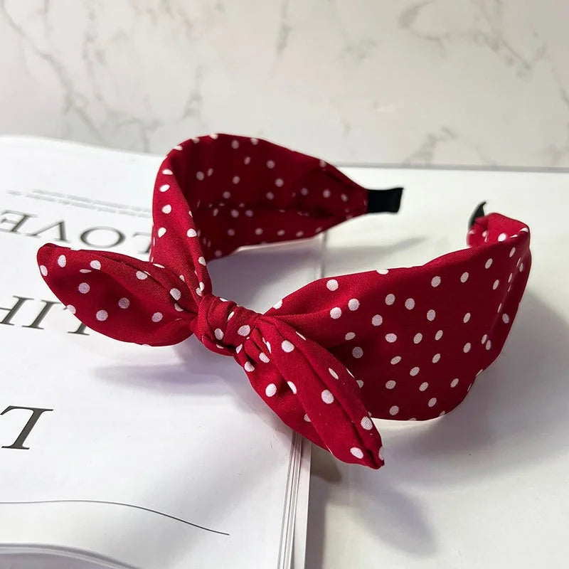 Chic Polk Dots Print Headband with Bunny Bowknot for Women Girls Daily Use Head Wears