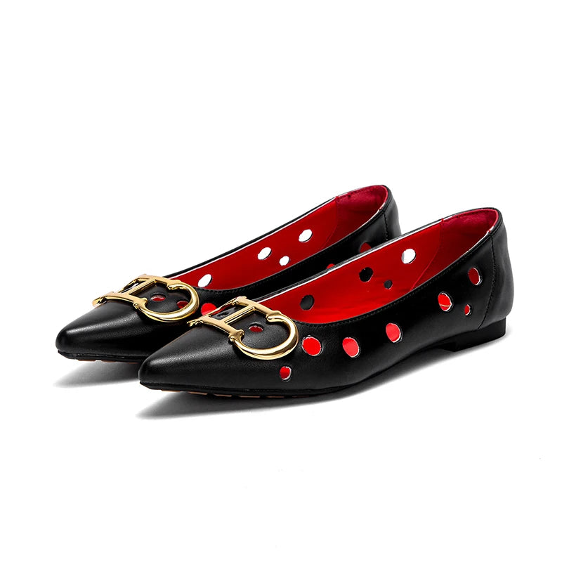 CHCH Women's Flat Shoes 2025 New Punching Design Pointed Women's Shoes Simple Anti slip