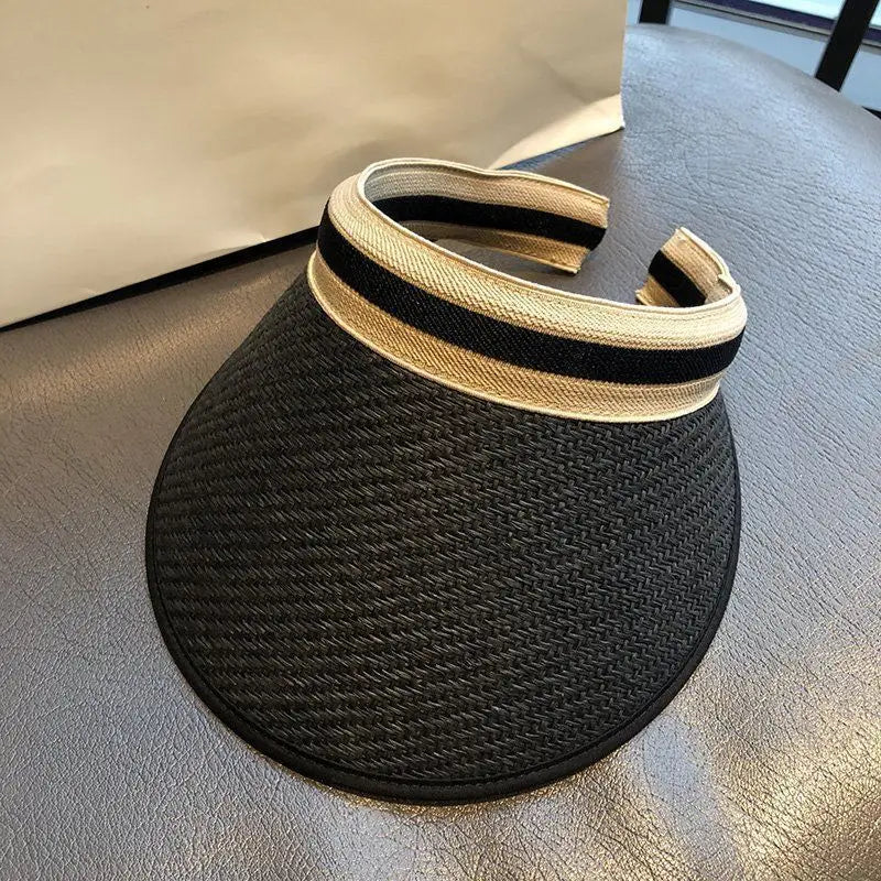 Straw Hat Visors Beach Hat Ladies Hats and Caps Empty Top Hat Summer Hats for Women Sun Protection Ponytail Hat Kpop Designer