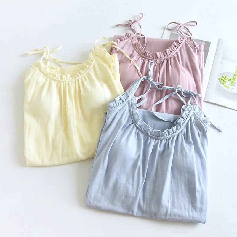 100% Cotton Sleeping Skirt Large Loose Home Skirt with chest cushion Summer Women's Sleeping Skirt Girl's Nightgown