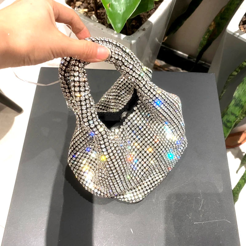 Shiny Crystal Clutch purse bucket Shoulder bag rhinestone Handmade purses and handbags luxury Designer Evening clutch Bag Purse