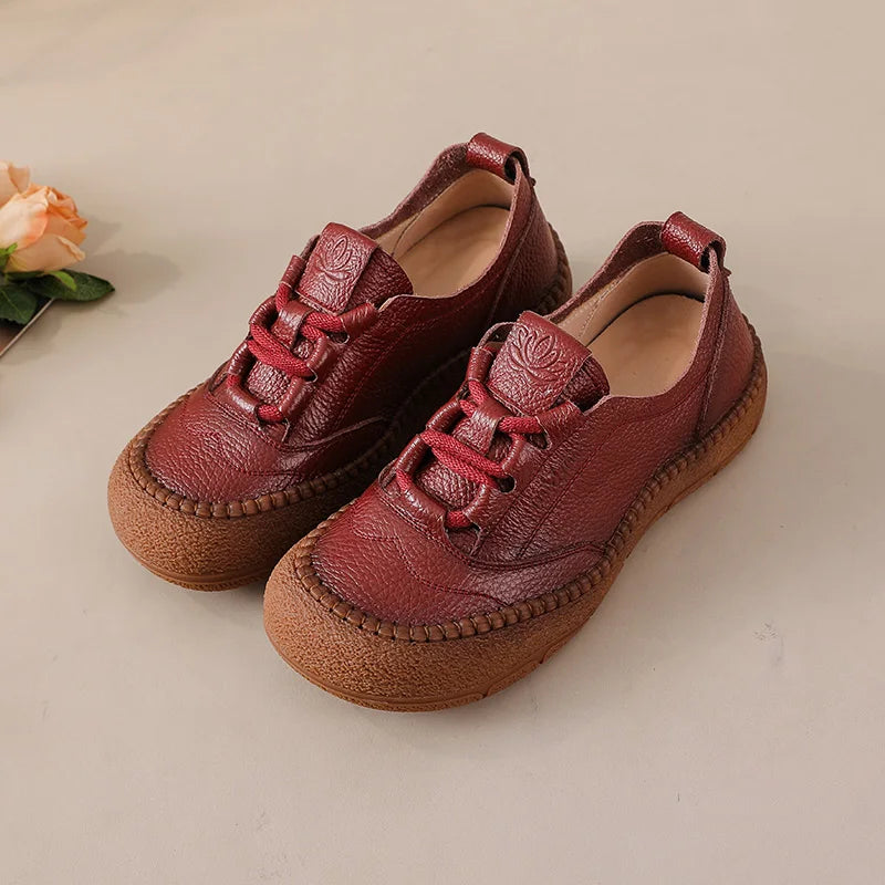New real leather handmade shoes for women all season oxfords flats woman laced up moccasins cozy mom boat shoes round toe flats