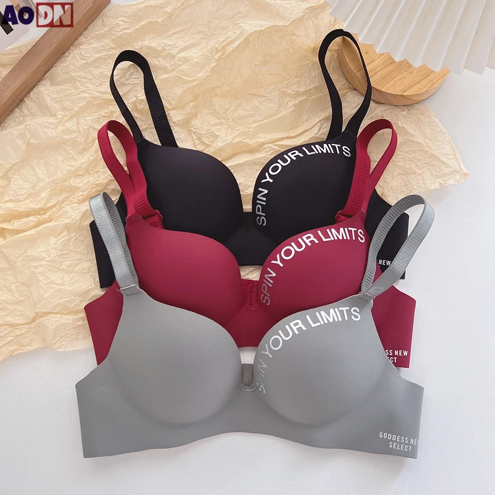 Simplicity Letters Printed Bra Sexy Deep V Thin Women's Lingerie Seamless Cup Surface Bralette No steel rings gather Brassiere