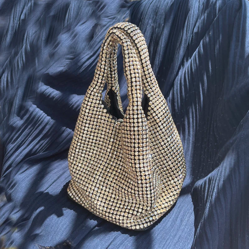 Shiny Crystal Clutch purse bucket Shoulder bag rhinestone Handmade purses and handbags luxury Designer Evening clutch Bag Purse