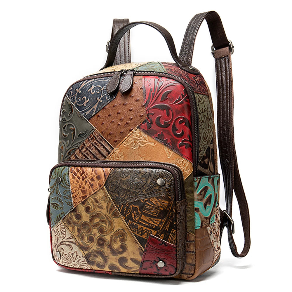 WESTAL Leather Backpack For Women School Teenage Backpack Zipper Vintage Back Pack Luxury Designer Female Handbag Patchwork Bags