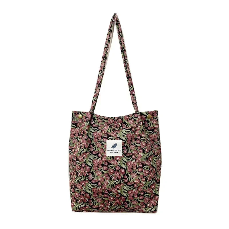 New Corduroy Shoulder Bag for Women Cotton Cloth Large Handbag Solid Color Eco Shopping Bag 2023 Ladies Reusable Totes Bags