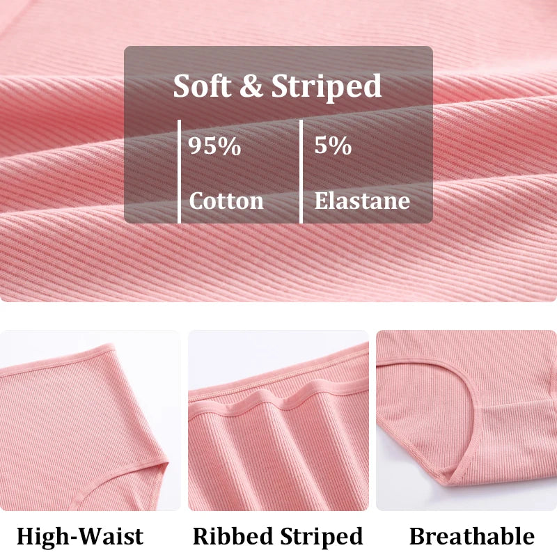 5PCS High Waist Cotton Underpants Women's Sexy Comfortable Briefs Seamless Breathable Panties Girls Stretch Soft Lingerie S-XXL