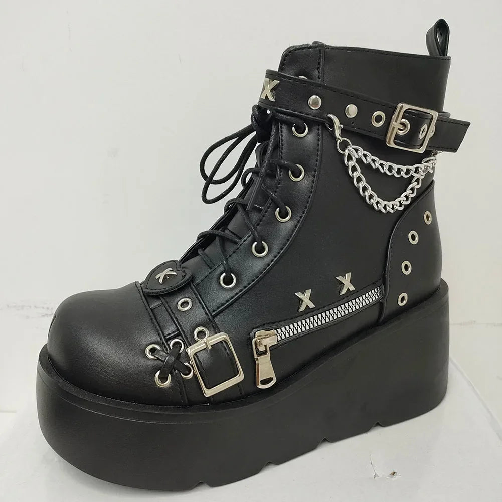Platform Wedges Women Ankle Boots Autumn Winter Gothic Street Comfy Fashion Cool Woman Shoes Motorcycle Boots Big Size 43