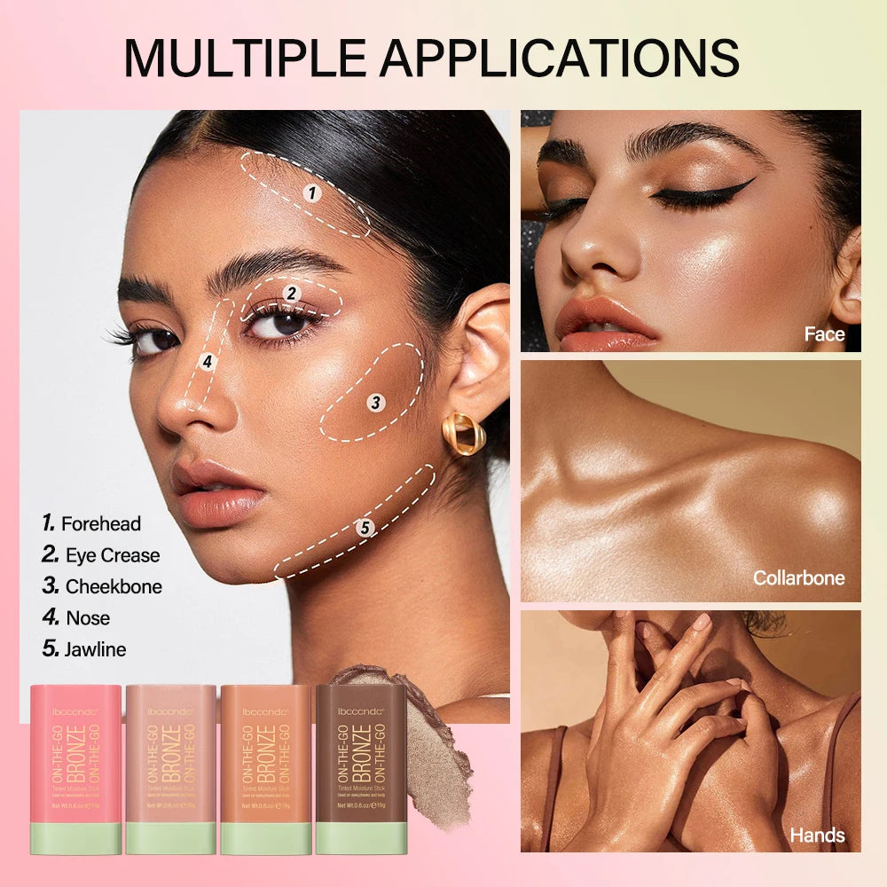 High Gloss Stick Face Brightening Rotary Small Gold Tube Concealer Pearl Gloss Dressing Stick Three Color Makeup Contour Correct