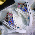 Woman Canvas Shoes Flat Platform Loafers Vulcanize Shoes Women Casual Classic Designer Brands Handmade Diamond Sneakers