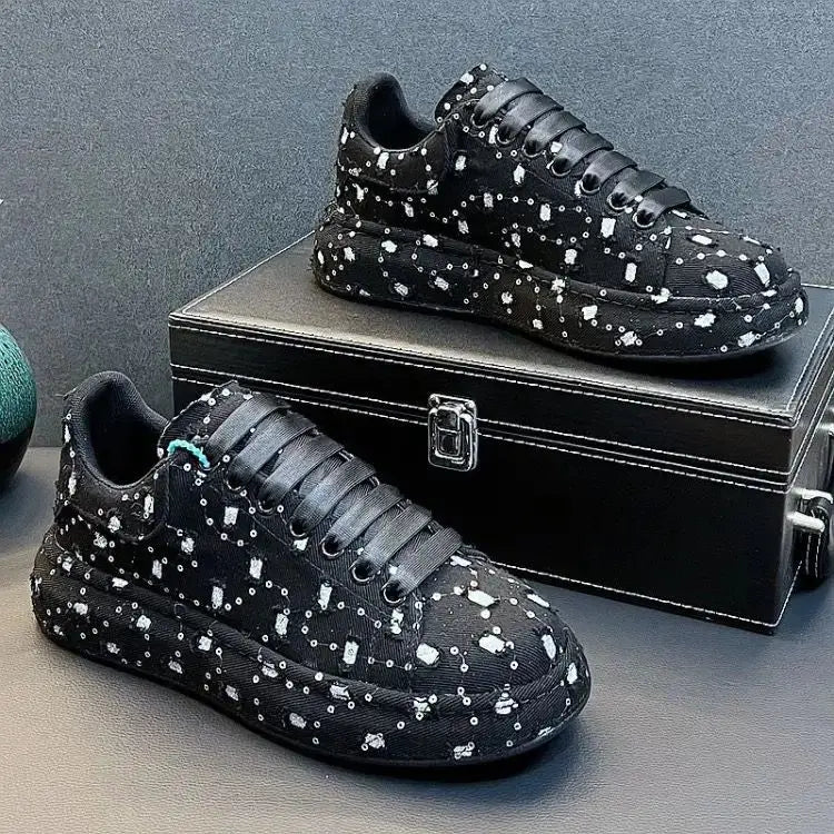 Sneakers Casual Mens Designer Bling Graffiti Board Shoes Fashion Microfiber Leather Breathable Increased Internal Platform Shoes