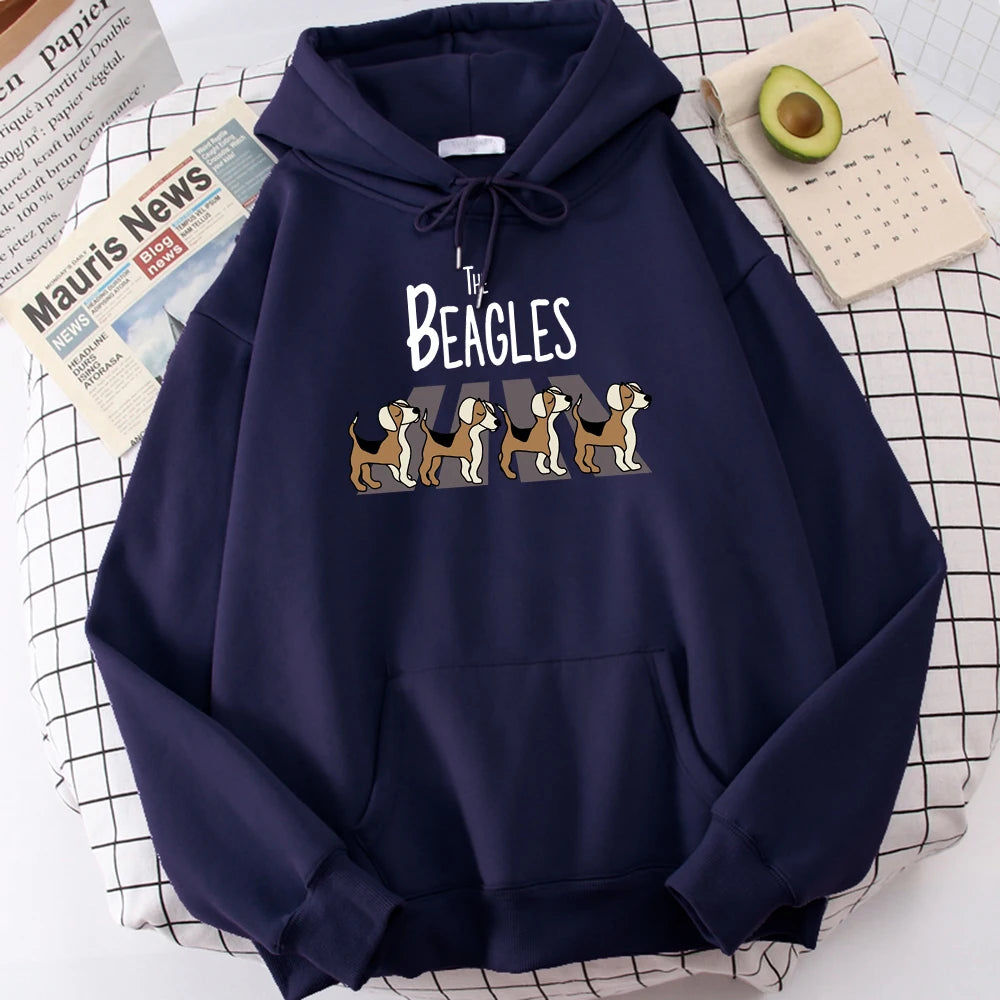 The Beagles Simplicity Printing Mens Hoody Harajuku Fleece Sweatshirt Fashion Crewneck Hooded Casual Oversize  Streetwear