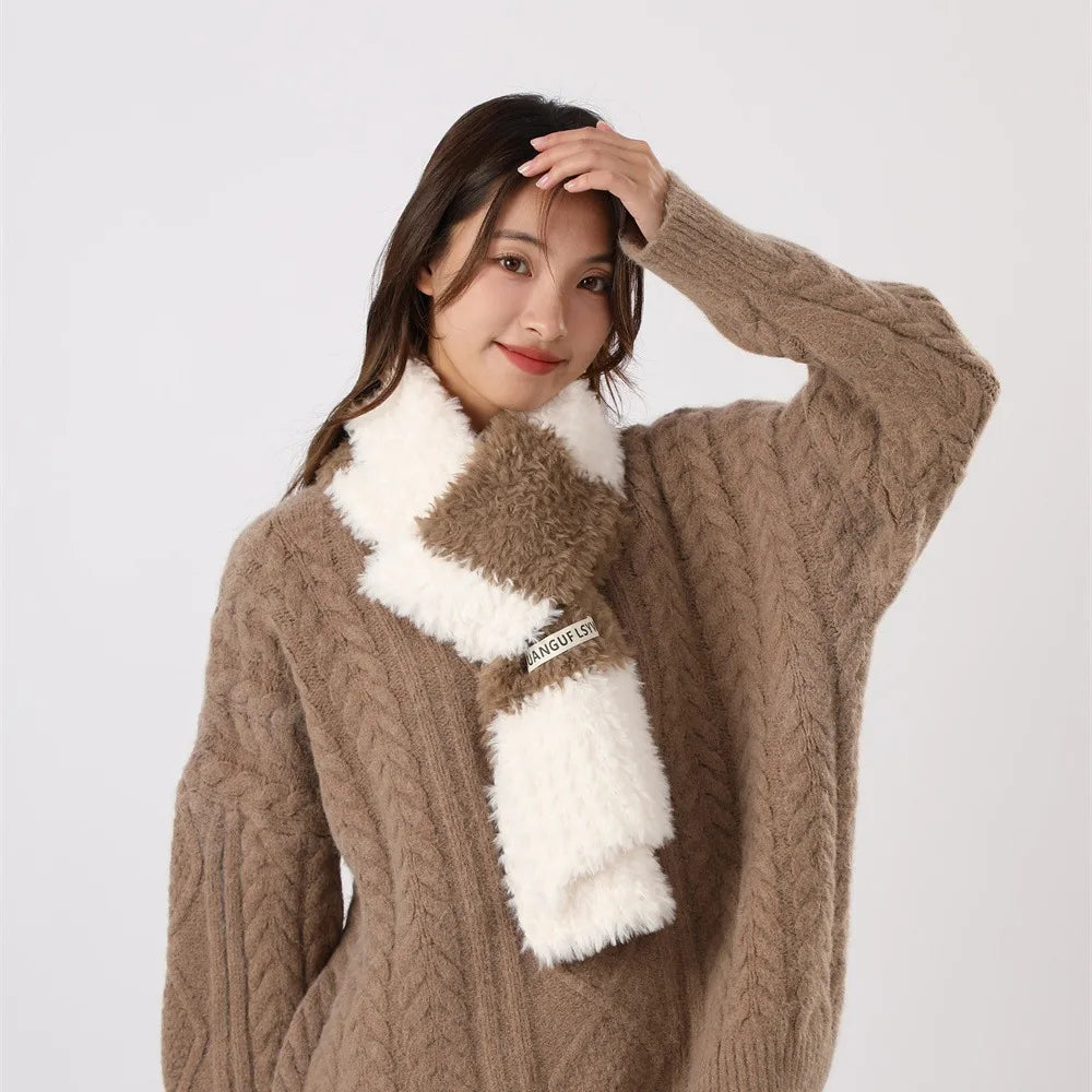 Autumn and Winter Women's Warm Imitation Rabbit Hair Colored Checkered Scarf Thickened Wool Scarf Luxury Brand H179