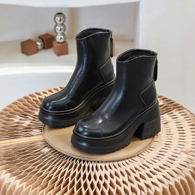 AIYUQI Women High Heel Boots Genuine Leather 2026 New 10cm Heel High Women's Booties Platform British Style Fashion Boots Women