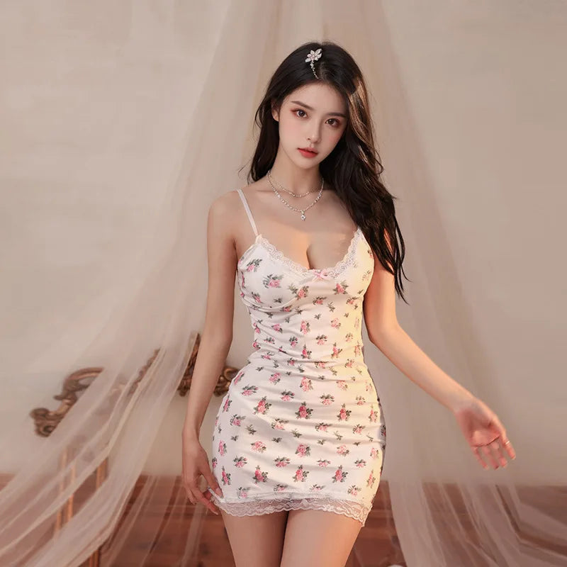 Nightgown Fragmented lace lace lace lace deep V-belt short skirt Babydoll Sleepwear Lingerie Pajamas dress sexy bhs Sexy nightie