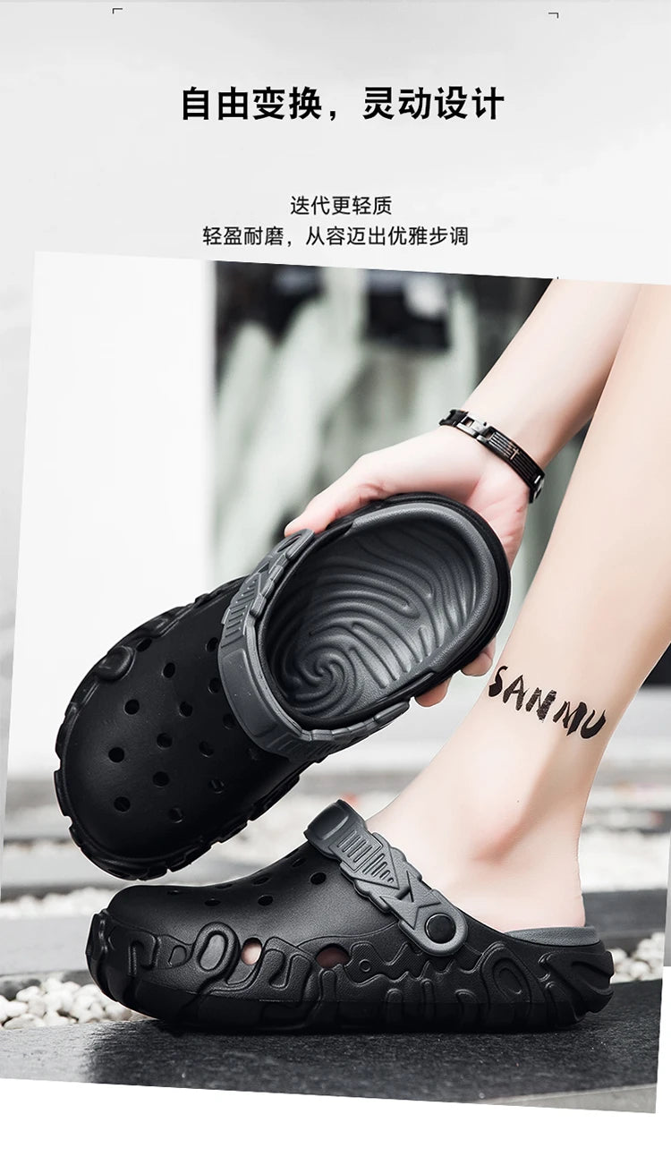 Hollow-Out Shoes for Men, Summer Outdoor Wear, Non-Slip, Wear-Resistant, Closed-Toe Sandals, Men's Beach Casual Sports Soft-Soled Slippers