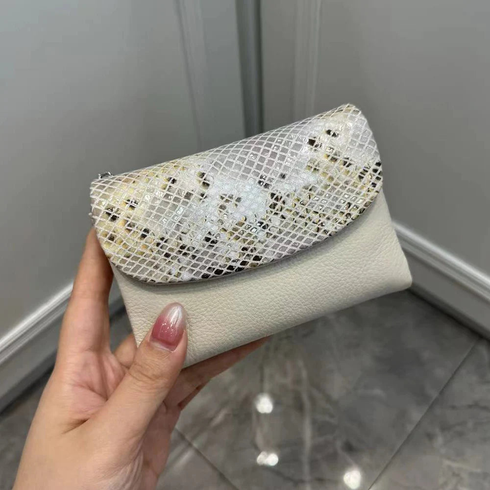 New 10 Colors Snake Pattern Cow Leather Short Wallet Women Fashion Python Genuine Cowhide Tri-fold Card Holder Purse Ladies