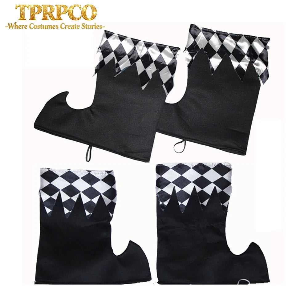 Halloween Carnival Costumes Funny Fun Cosplay Black and White Splicing Clown Costume with Hat for Man Women Innovative Set