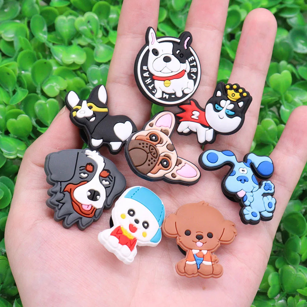 1PCS PVC Kawaii Animal Kinds Of Dog Mom Dad Sandals Shoe Decoration Charms Fit Wristbands Buckle Slipper Accessories Xmas Gifts