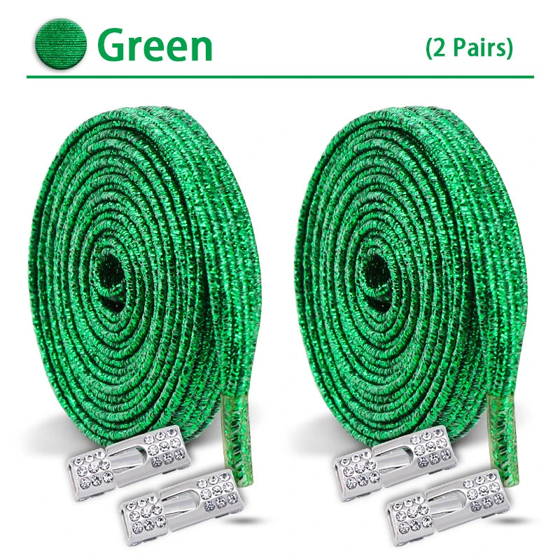 Colorful Elastic Laces Sneakers No Tie Shoe laces Diamond Lock Glitter Shoelaces Without ties Shoe Accessorie 1Pair/2Pair