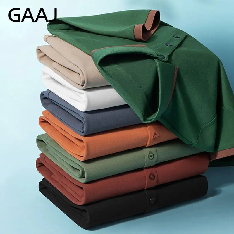 GAAJ Business Polo Shirt Men,Casual Brand Tops,Striped Collar T shirt,High Quality Cotton Tee,Social Poloshirt,Menswear Clothes