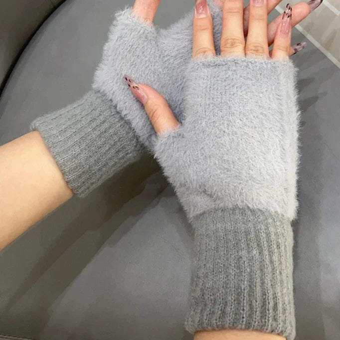 Thermal Fingerless Gloves Women Winter Freeze-proofing Breathable Plush Glove Outdoor Cycling Cold Proof Warm Half Finger Gloves