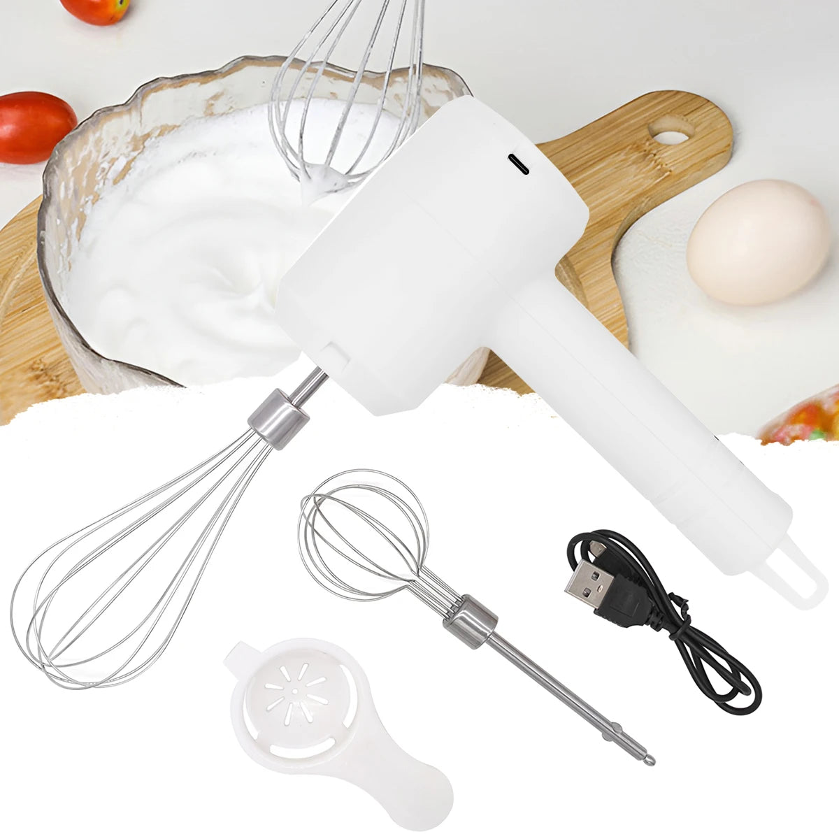 Electric Whisk Twin Stick Model Electric Milk Froth USB Rechargeable 1200mAh 3 Speed Electric Mixer Cake Baking Kitchen Tools