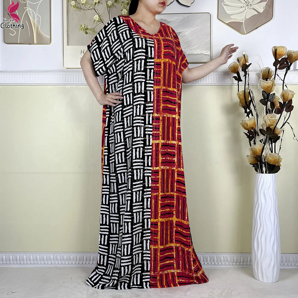 2025 New Summer Abaya Short Sleeve Dress With Big Scarf Printing Floral Loose Dress Islam Kaftan Women African Abaya Clothing