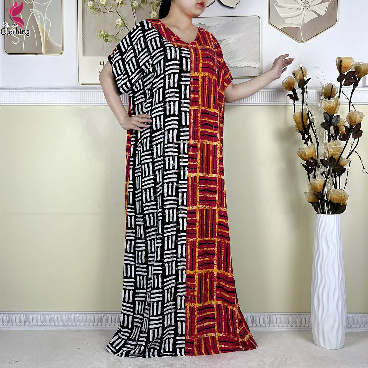 2025 New Summer Abaya Short Sleeve Dress With Big Scarf Printing Floral Loose Dress Islam Kaftan Women African Abaya Clothing