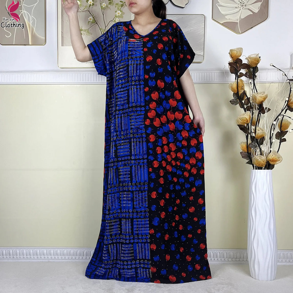 2025 New Summer Abaya Short Sleeve Dress With Big Scarf Printing Floral Loose Dress Islam Kaftan Women African Abaya Clothing