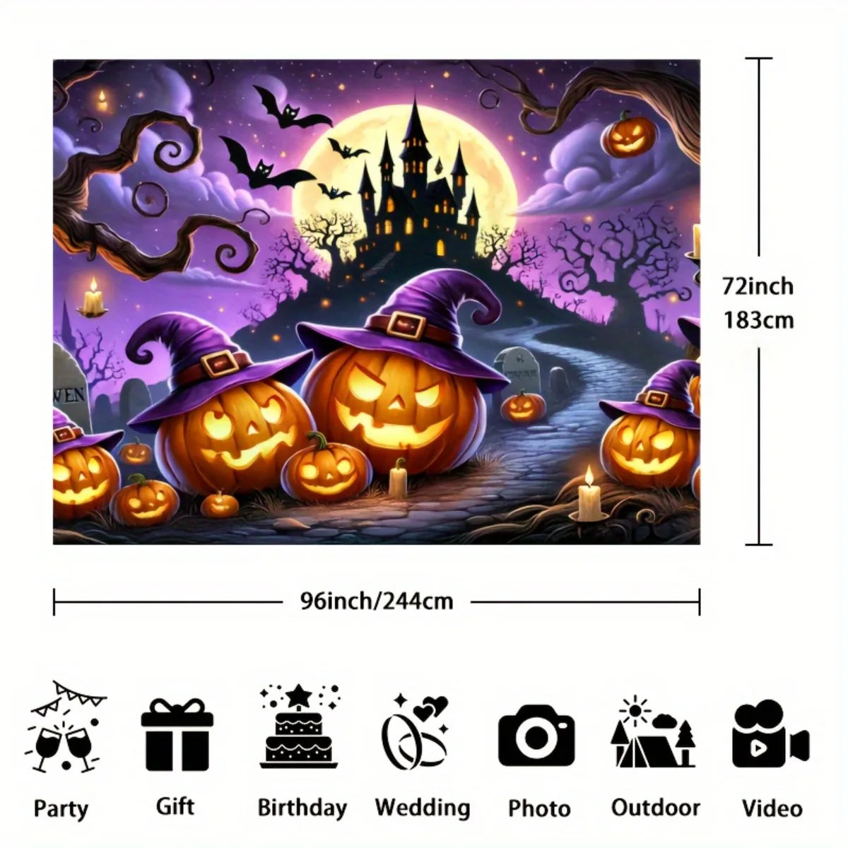 Halloween Pumpkin Witch Background Set - Terrifying Witch, Pumpkin Lanterns, Haunted House - No Electricity Requiredzyc