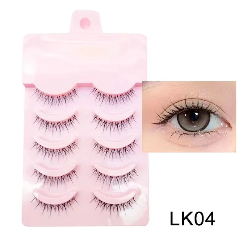 LTWEGO Fake Eyelash Mink Lashes 5 Pairs Little Devil Eyelashes Natural Daily Makeup Manga Eyelashes Clear Band Eyelashes Cilios